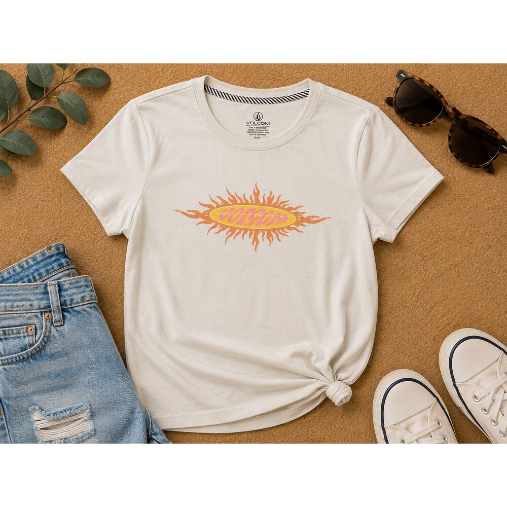 VOLCOM Women's Have a Clue Skimmer Baby Rib T-Shirt Chlorine Blue Size XS